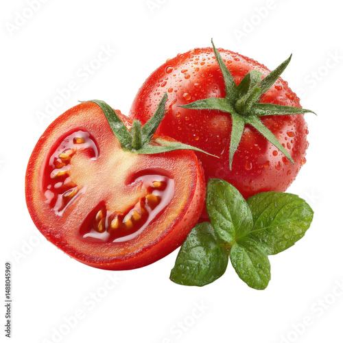 Delicious tomatoes cut out isolated on transparent or white background. A high resolution PNG image of Delicious tomatoes cut out.
