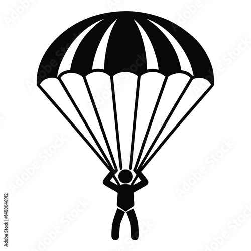 Skydiving Icon Parachute Descent, Adventure, Extreme Sport Symbol