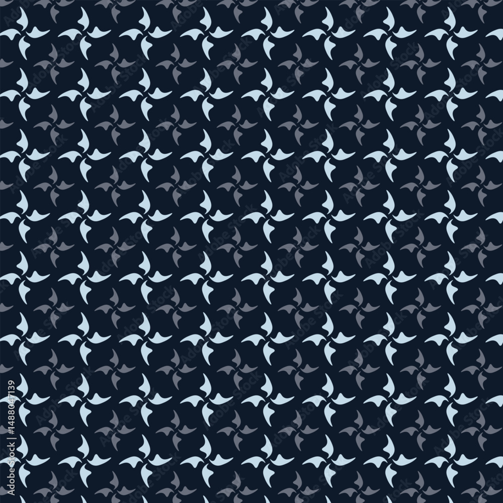 Fototapeta premium Small white flowers pattern doodle shapes motif continuous classic blue background. Modern floral fabric design textile swatch ladies dress, men's shirt all over print block.