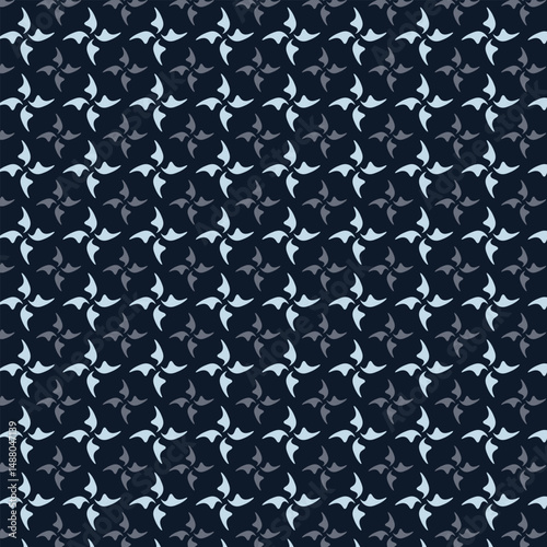 Small white flowers pattern doodle shapes motif continuous classic blue background. Modern floral fabric design textile swatch ladies dress, men's shirt all over print block.