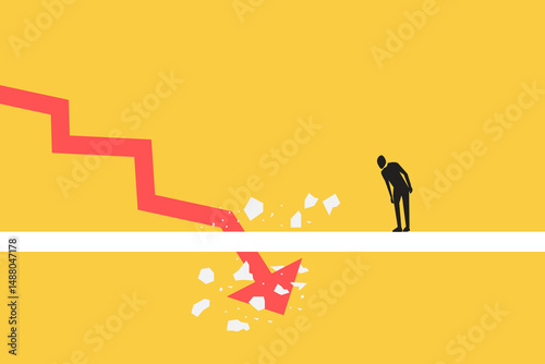 Financial crisis, recession, depression vector concept with downward graph.  Symbol of stock market crash, Financial crisis, depletion of savings and bankruptcy. Devaluation, inflation. Impoverishment
