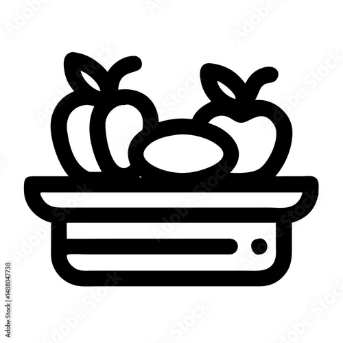 Bowl of fruit icon in bold black outline, healthy food symbol