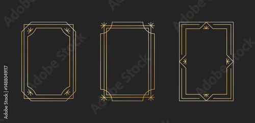 Frame art deco geometric shape golden  collection. Abstract modern minimalist border line.