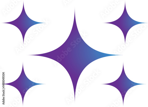 gradient purple sparkle shapes isolated on a white background