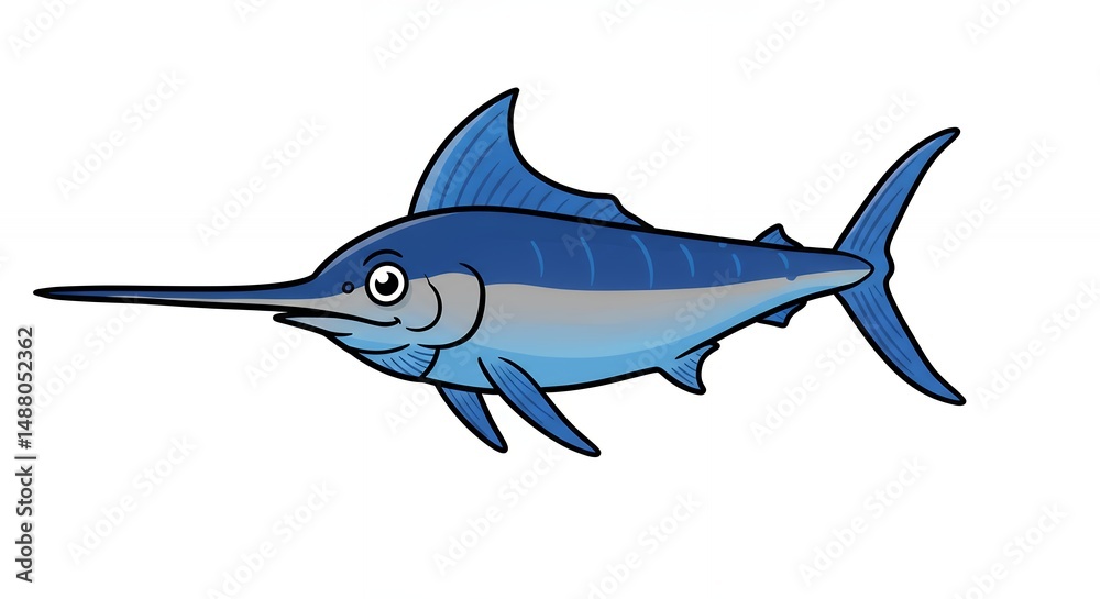 Fototapeta premium Cartoon illustration of a marlin
