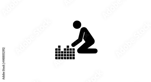 Person building with cubes black and white icon