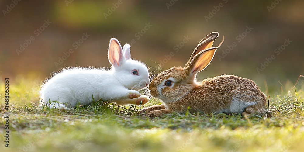 Fototapeta premium Two Rabbits in Grass