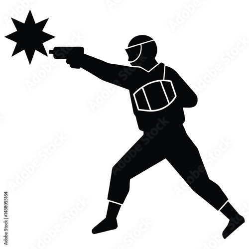 Silhouette of a Soldier Firing a Weapon with Starburst Effect