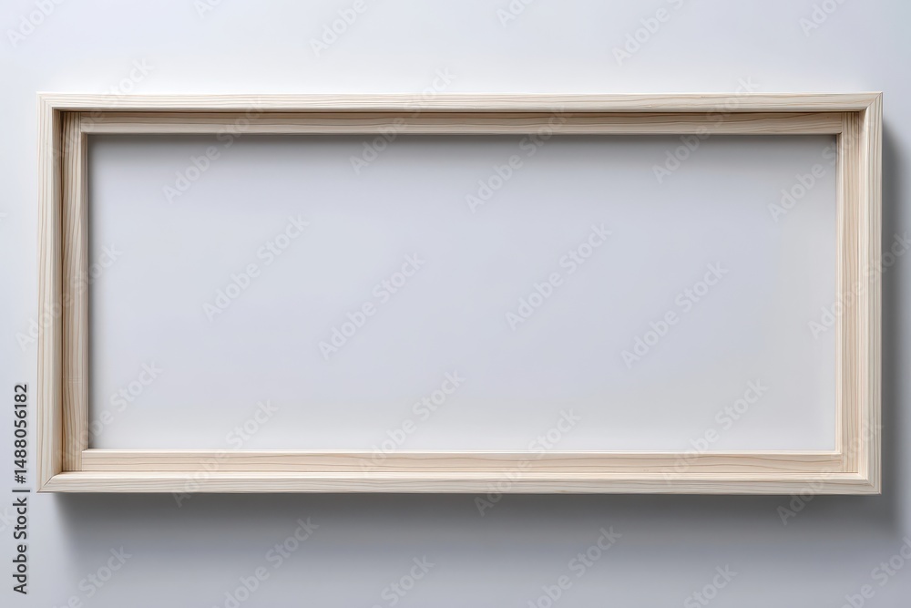 Fototapeta premium Empty Light Wooden Frame on White Wall Background Mockup for Artwork or Display