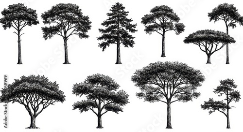 Etched Tree Collection: Vintage Botanical Illustrations