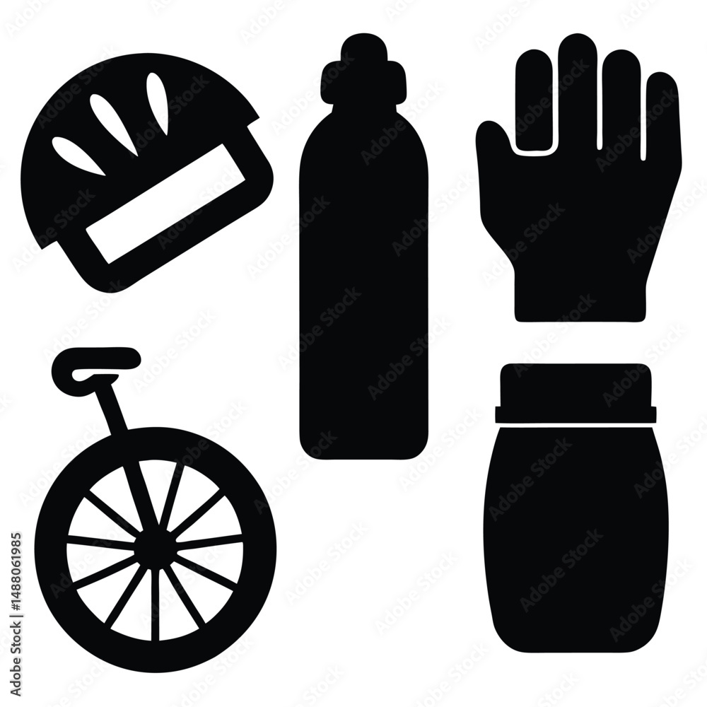 Fototapeta premium Unicycle Riding Essentials Helmet, Gloves, Water Bottle, and More