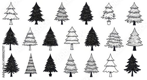 Pine Tree Collection: Hand-Drawn Evergreen Forest