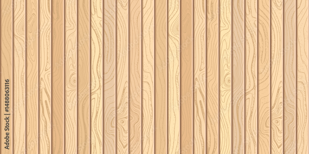 Fototapeta premium Wood plank wall, vertical slats, wood texture seamless pattern, different tones, vector design