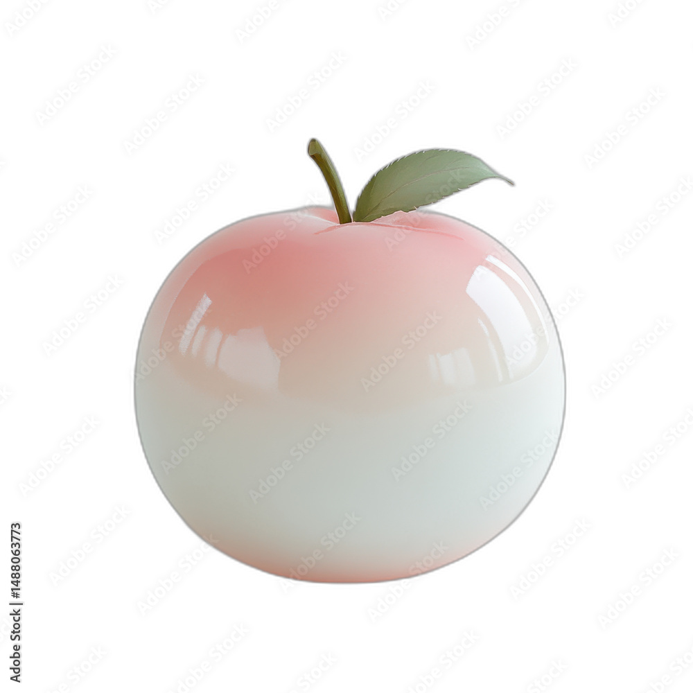 Obraz premium White and pink apple with green leaf isolated on transparent background.