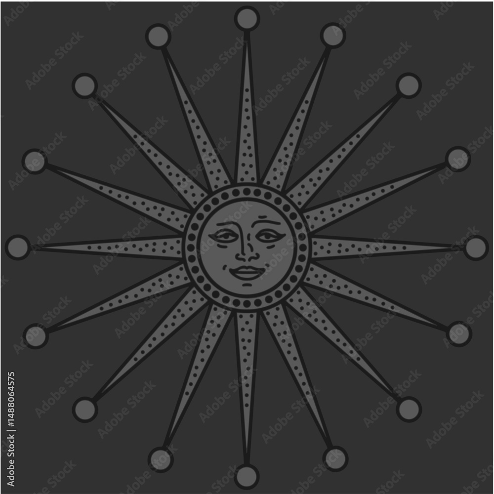 Obraz premium antique sun illustration; vintage solar depiction