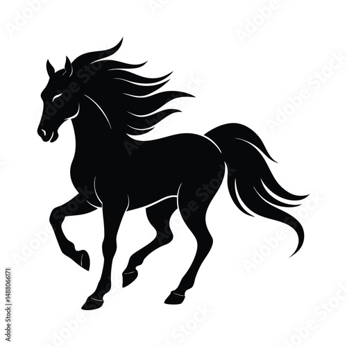 Galloping Horse Mane Vector Silhouette