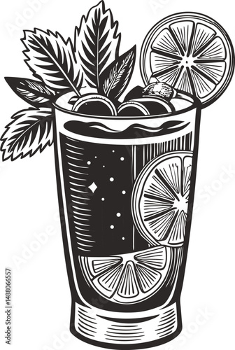 Refreshing citrus drink in tall glass with mint garnish delicious summer beverage