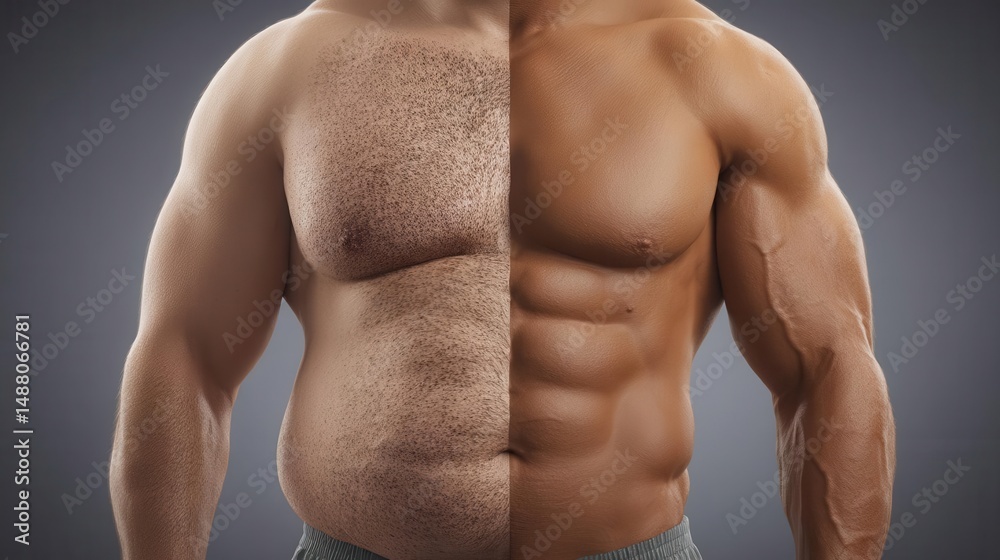 Fototapeta premium Fitness transformation body comparison image