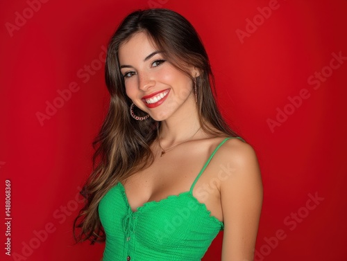 Smiling woman with long bro...