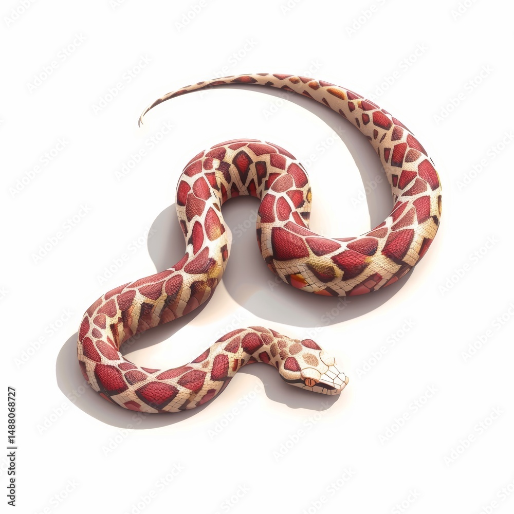 Red and Beige Snake Curled Up on White Background Red and Beige Snake Curled Up on White Background