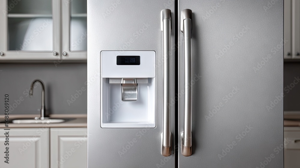 Stainless steel refrigerator in modern kitchen Stainless steel refrigerator in modern kitchen