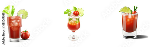A Caesar cocktail made with vodka and Clamato juice, featuring a vibrant PNG design with a transparent background and food set cut-out.

