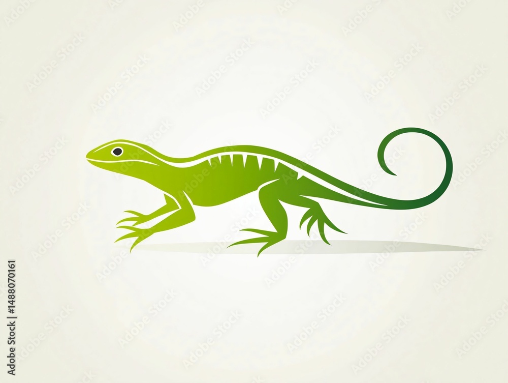 Naklejka premium Green Lizard Illustration with Stylized Design and Simple Background