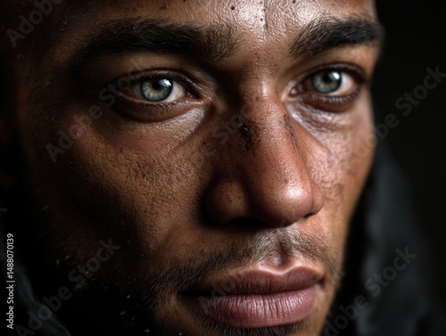 Intense close-up of a man's...