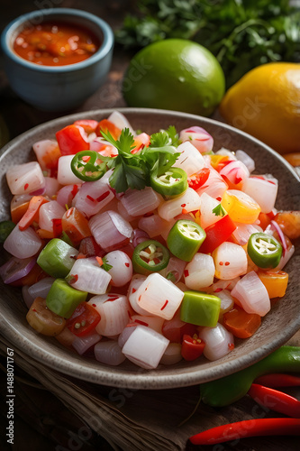 Ceviche de Cocodrilo – exotic Colombian dish made with crocodile meat, Latin American cuisine, unique seafood variation, vibrant flavors, rare and authentic recipe