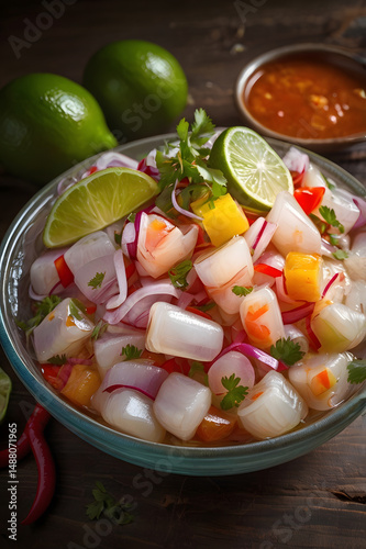 Ceviche de Cocodrilo – exotic Colombian dish made with crocodile meat, Latin American cuisine, unique seafood variation, vibrant flavors, rare and authentic recipe
