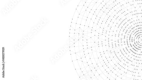 Technology abstract background. Dots connected by lines. Minimalist mesh backdrop with copy space. Abstract polygonal radial shape. Plexus circles.