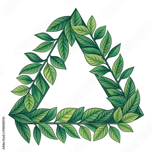 Recycling symbol  – A creative take on the recycling triangle, made of plant leaves instead of arrows.