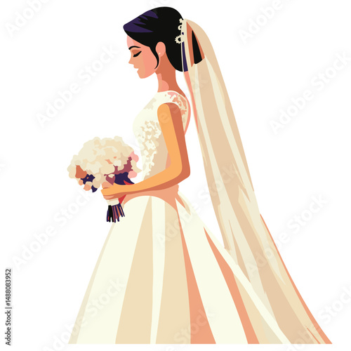 Elegant, stylish modern, beautiful bride, vector, image
