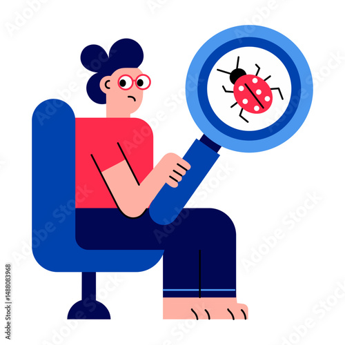 A character find bug, flat style illustration