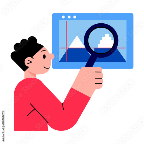 A flat style illustration showing a character doing website review