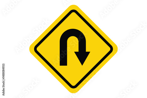 U Turn is allowed with caution. Go Straight This Way One Way Only U Turn right. Right U-turn ahead traffic sign road. Vector illustrator
