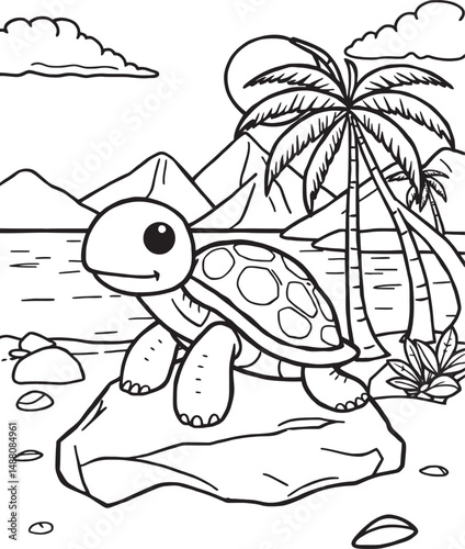 Turtle Outline Under the Sea Art Coloring Pages