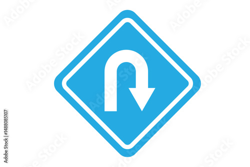 U Turn is allowed with caution. Go Straight This Way One Way Only U Turn right. Right U-turn ahead traffic sign road. Vector illustrator