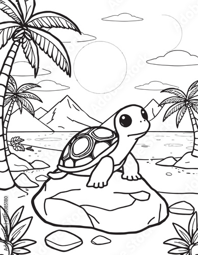 Turtle Outline Under the Sea Art Coloring Pages