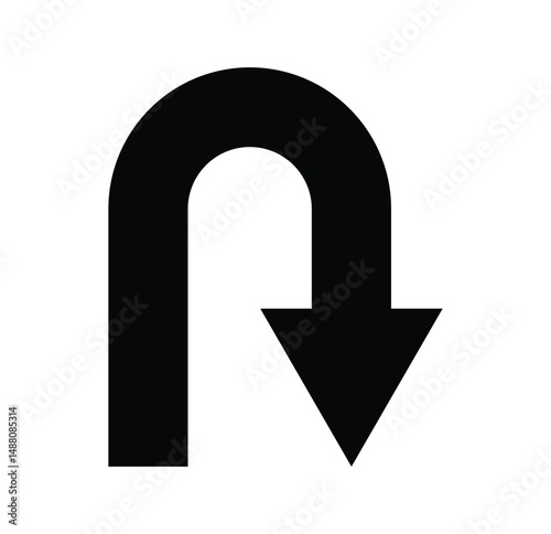 U turn arrow line icon. Right U-turn ahead traffic sign road. u turn arrow flat vector icon. Prohibitory Road Signs. Vector Icons. Vector illustrator
