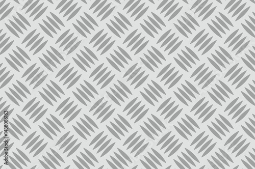 Abstract geometric texture of repeating diamond-patterned metal surface with light gray elongated ovals in grid. Minimalist industrial design, flat neutral background, seamless pattern, even lighting.