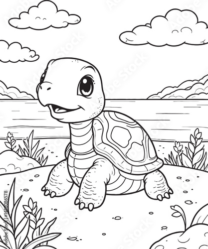 Turtle Outline Under the Sea Art Coloring Pages