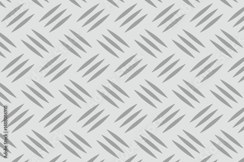 Abstract geometric texture of repeating diamond-patterned metal surface with light gray elongated ovals in grid. Minimalist industrial design, flat neutral background, seamless pattern, even lighting.