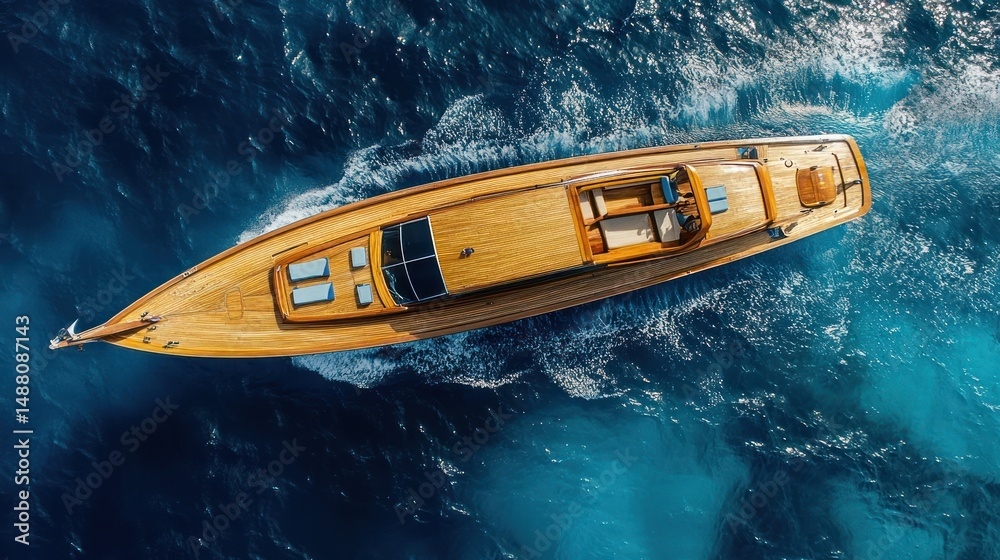 Wooden Boat Sailing Blue Ocean Water Wooden Boat Sailing Blue Ocean Water