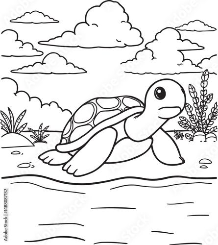 Turtle Outline Under the Sea Art Coloring Pages