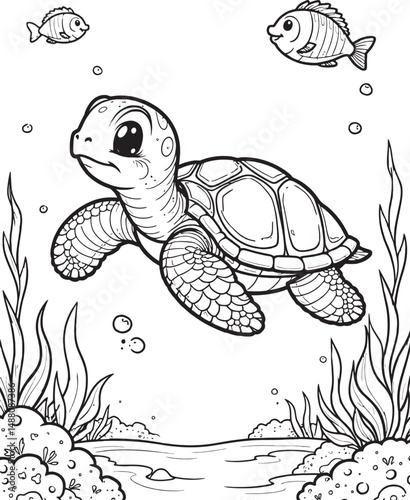 Turtle Outline Under the Sea Art Coloring Pages