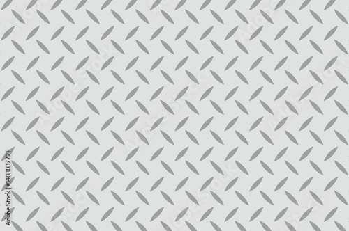 Abstract geometric texture of repeating diamond-patterned metal surface with light gray elongated ovals in grid. Minimalist industrial design, flat neutral background, seamless pattern, even lighting.