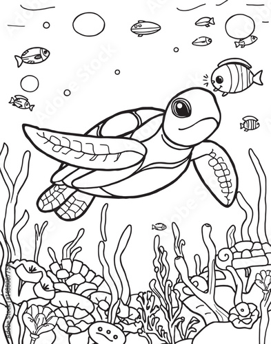 Turtle Outline Under the Sea Art Coloring Pages