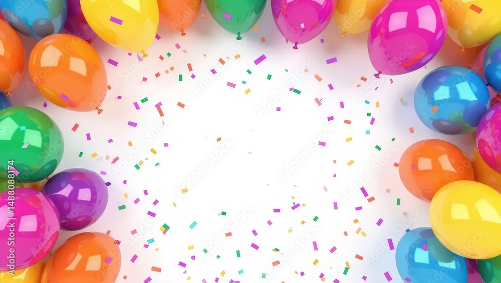 Fototapeta premium Colorful Balloons and Confetti on White Background