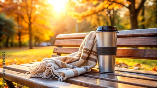 coffee tumbler on bench
